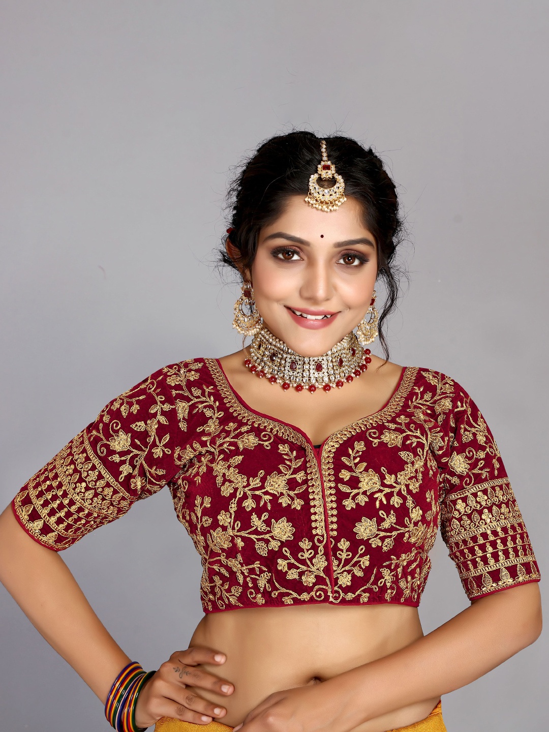 

SCUBE DESIGNS Embroidered Saree Blouse, Maroon