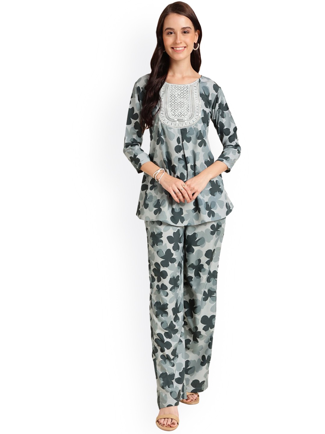 

Nimayaa Floral Printed Tunic With Trouser, Teal