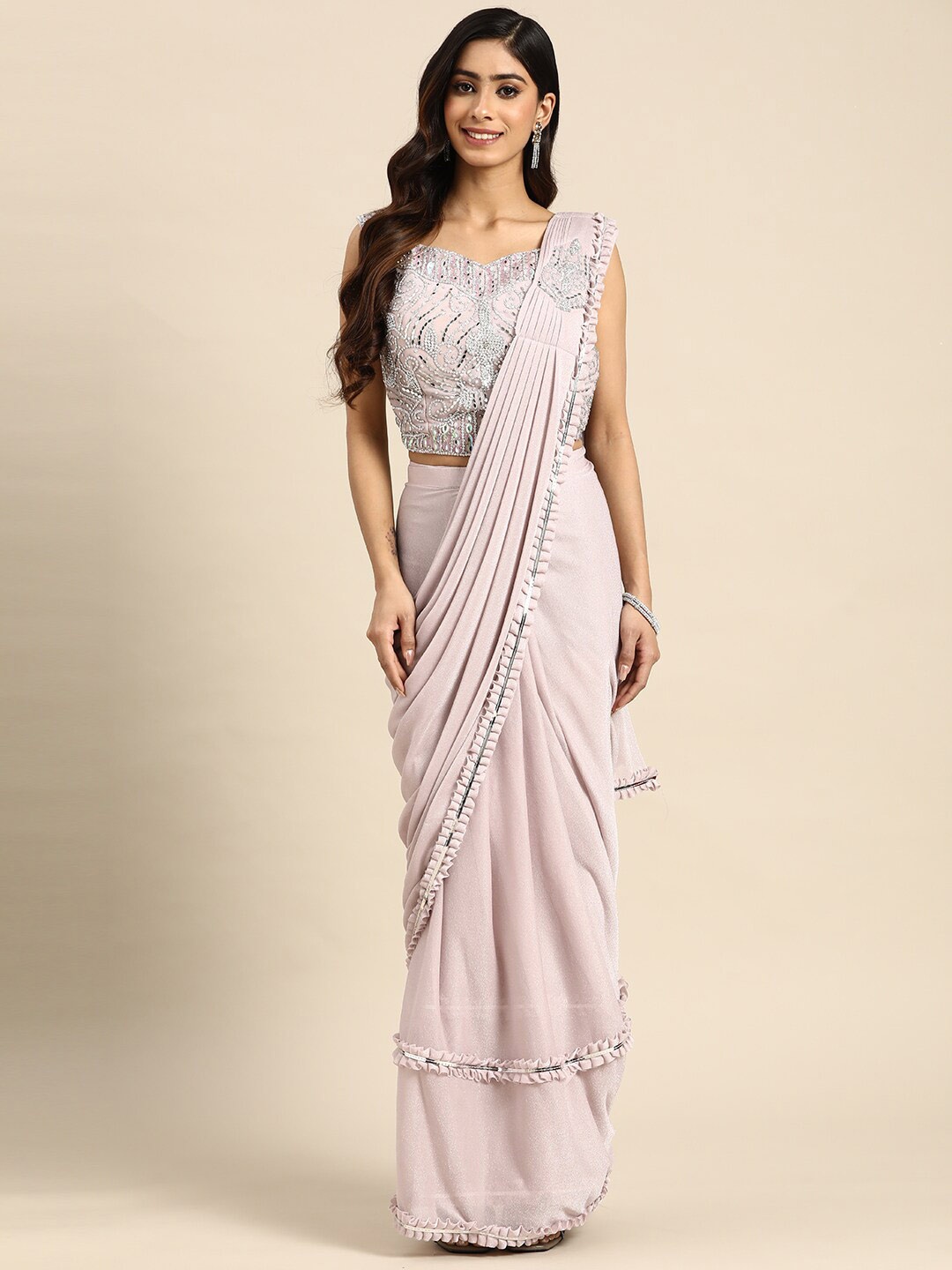 

Mitera Pink Embroidered Ready to Wear Saree