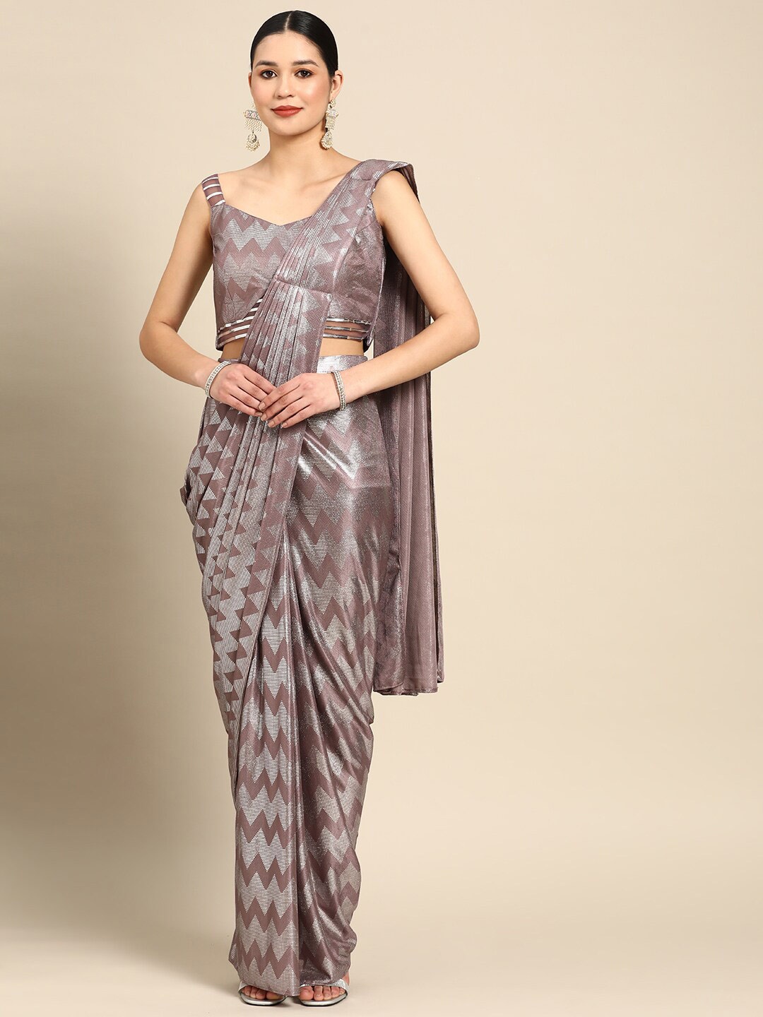 

Mitera Printed Ready to Wear Saree, Mauve