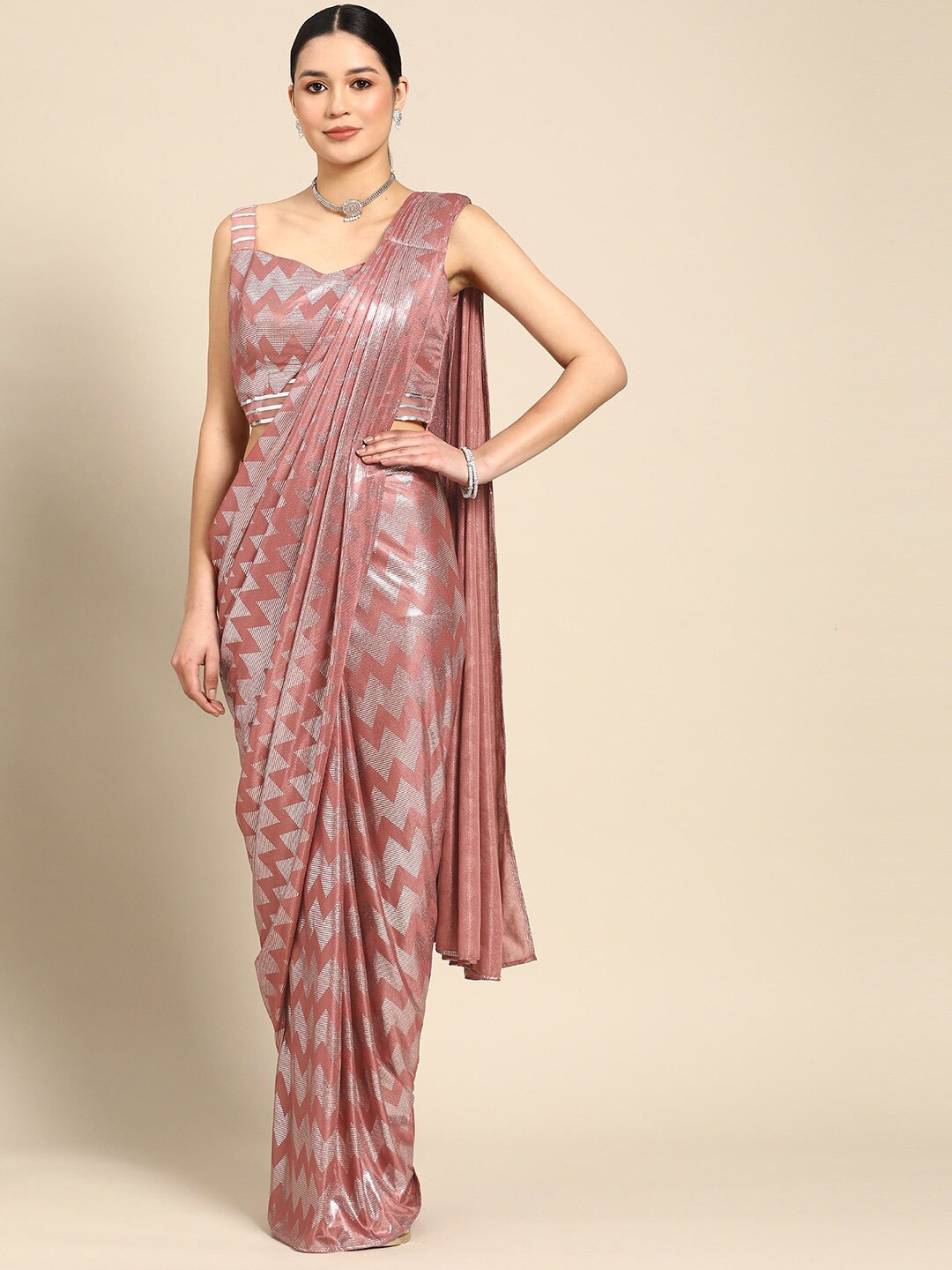 

Mitera Pink Embellished Ready to Wear Saree