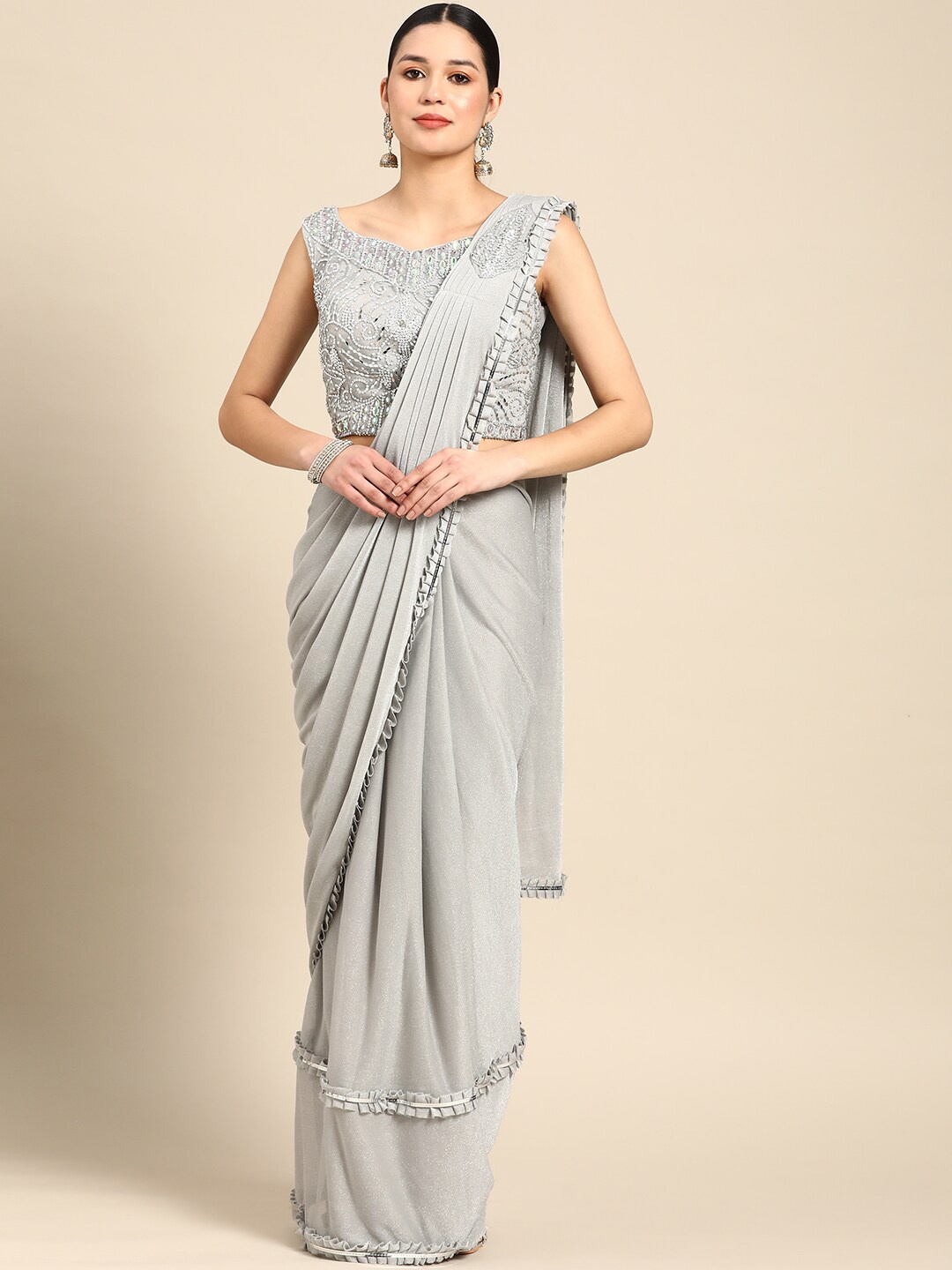 

Mitera Embroidered Ready to Wear Saree, Grey