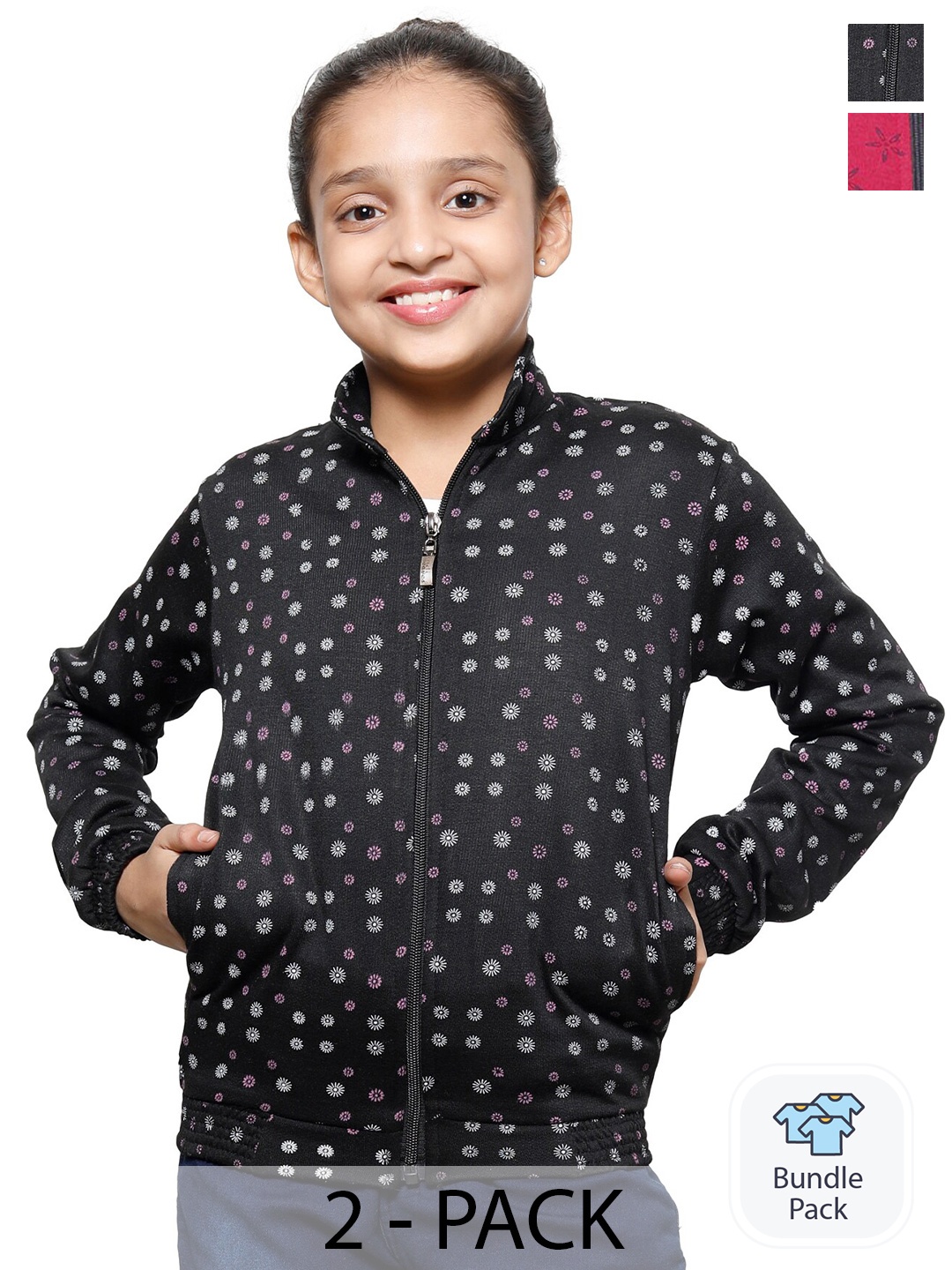 

IndiWeaves Girls Pack Of 2 Floral Printed Fleece Sweatshirts, Charcoal
