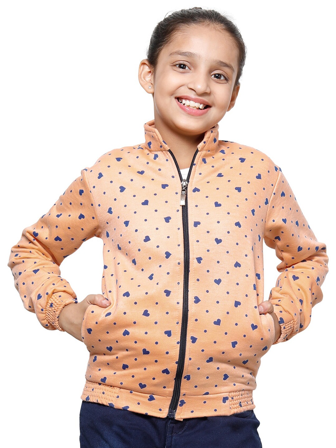 

IndiWeaves Girls Conversational Printed Mock Collar Fleece Sweatshirt, Peach