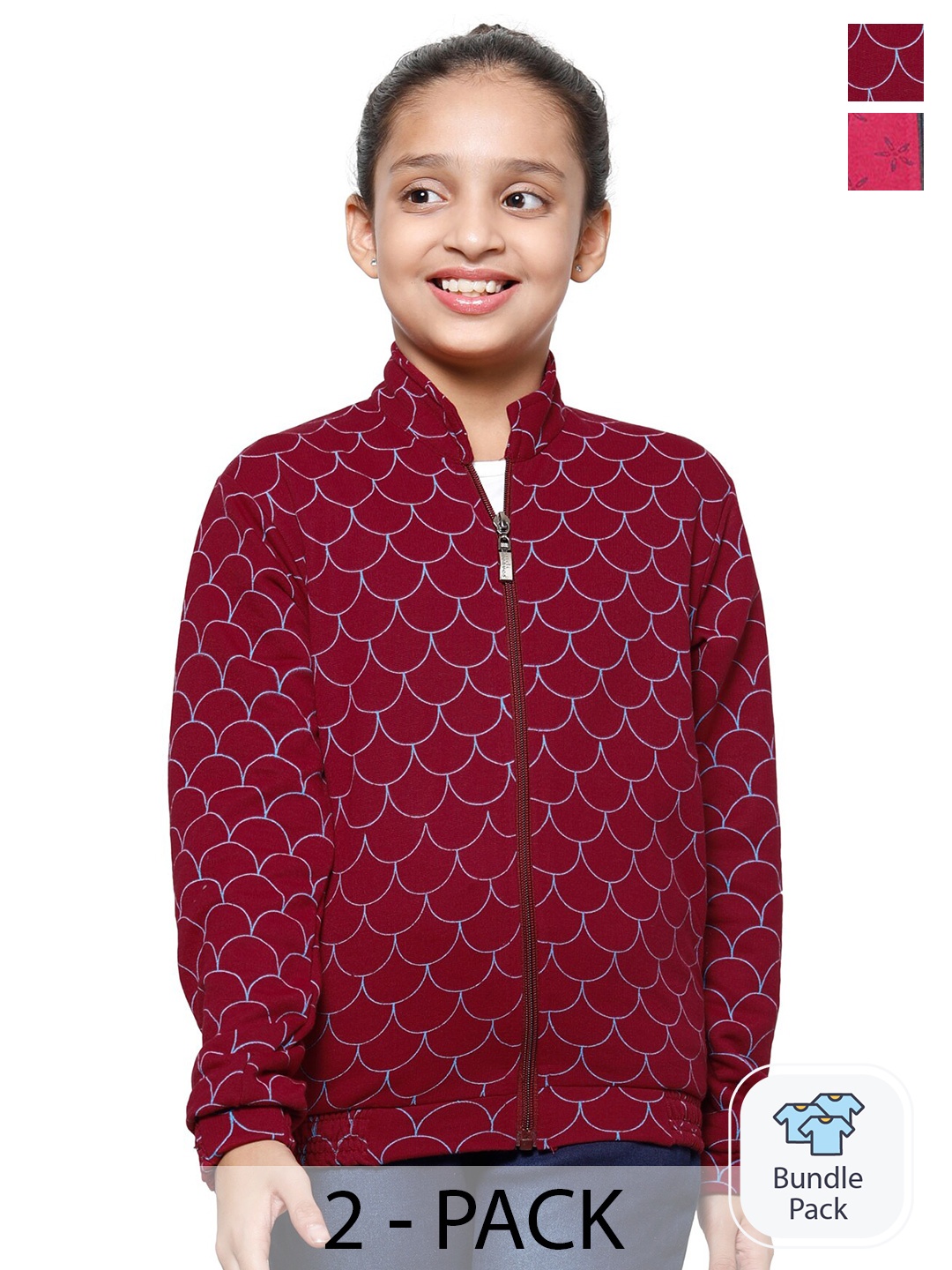 

IndiWeaves Girls Pack Of 2 Conversationla Printed Fleece Sweatshirt, Maroon