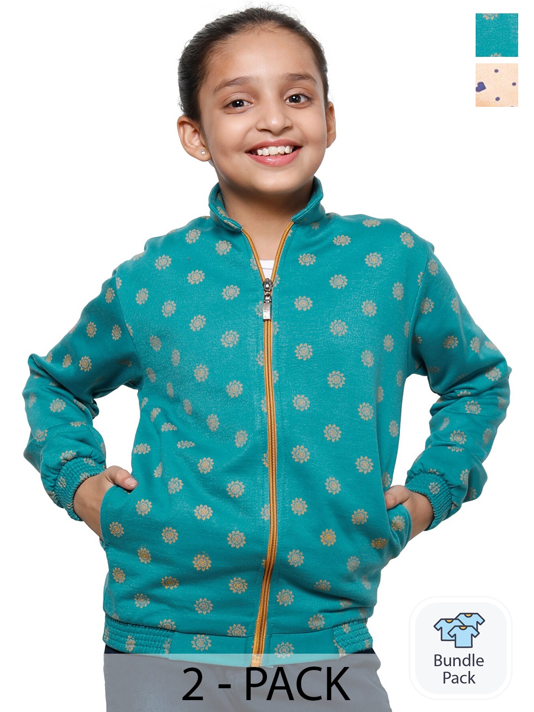 

IndiWeaves Girls Pack Of 2 Conversational Printed Fleece Sweatshirts, Teal
