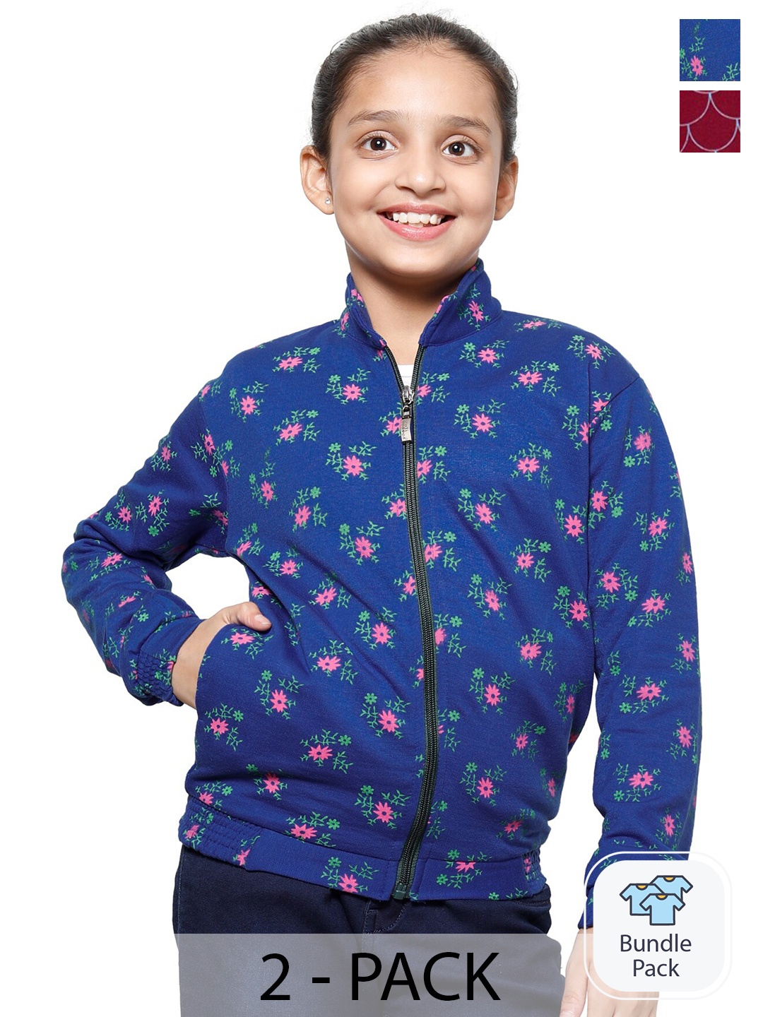 

IndiWeaves Girls Pack Of 2 Floral Printed Fleece Sweatshirt, Blue