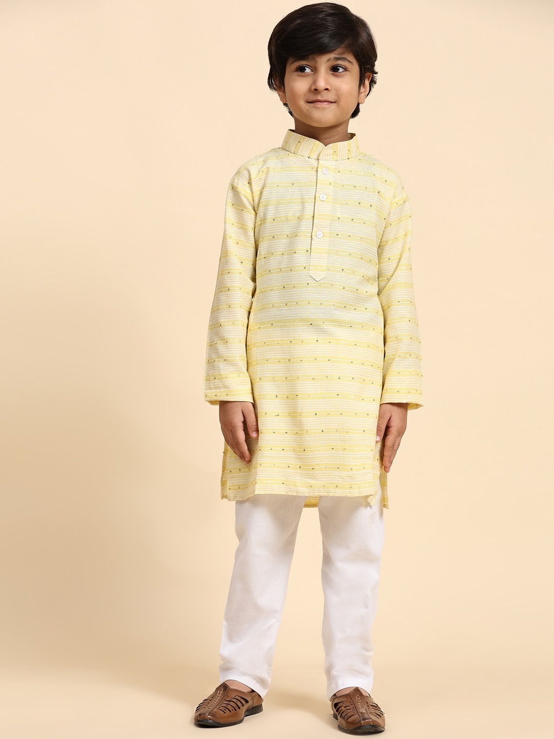 

Pro-Ethic STYLE DEVELOPER Boys Striped Sequinned Kurta with Pyjamas, Yellow