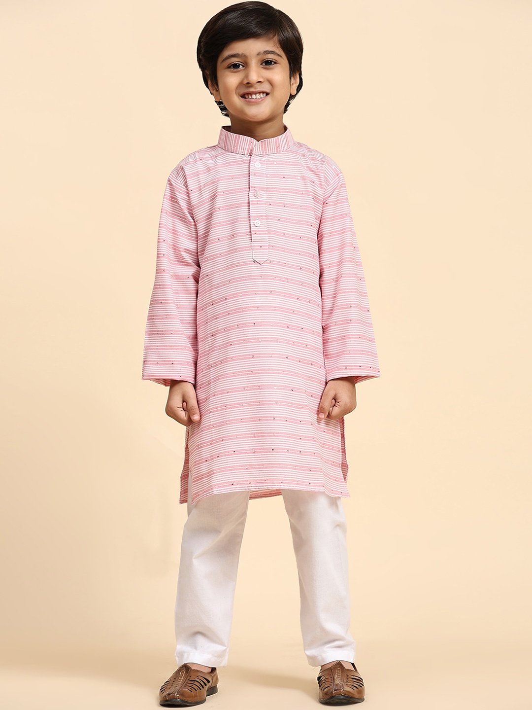 

Pro-Ethic STYLE DEVELOPER Boys Striped Sequinned Kurta with Pyjamas, Pink