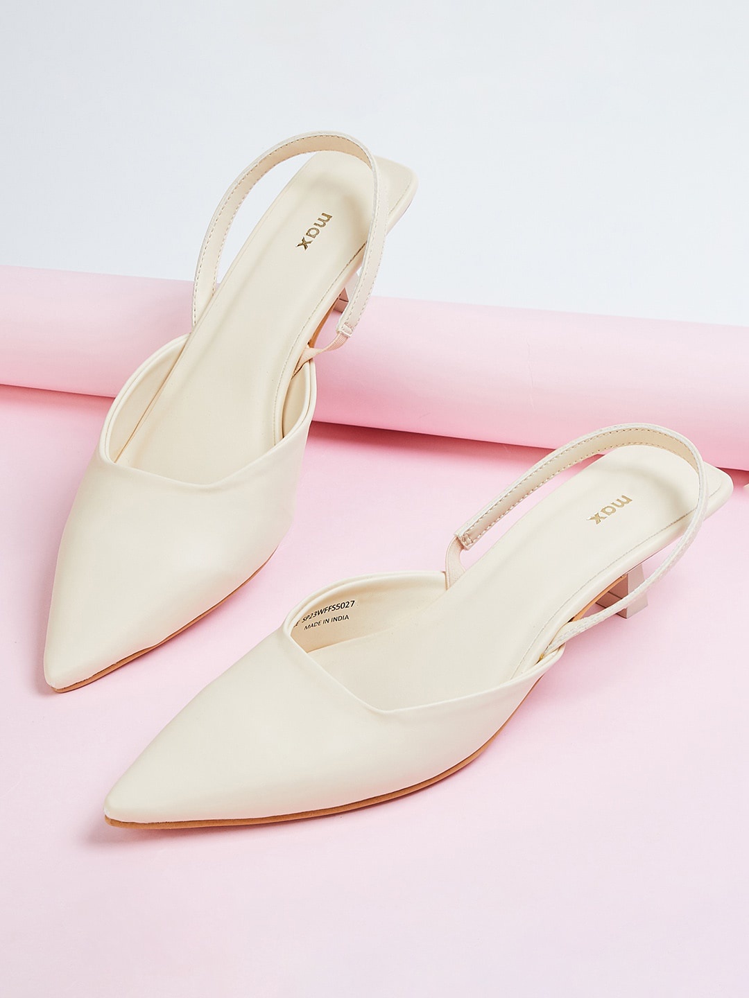 

max Pointed Toe Kitten Mules With Backstrap, White