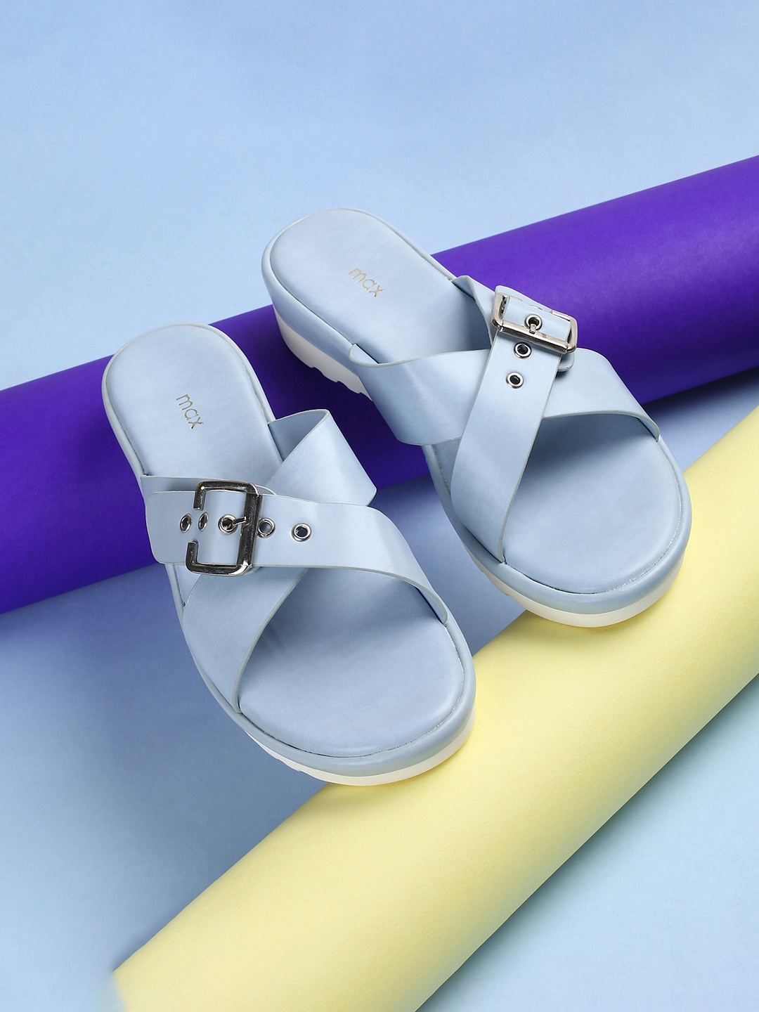 

max Buckle Embellished Cross Strap Flatform Heels, Blue