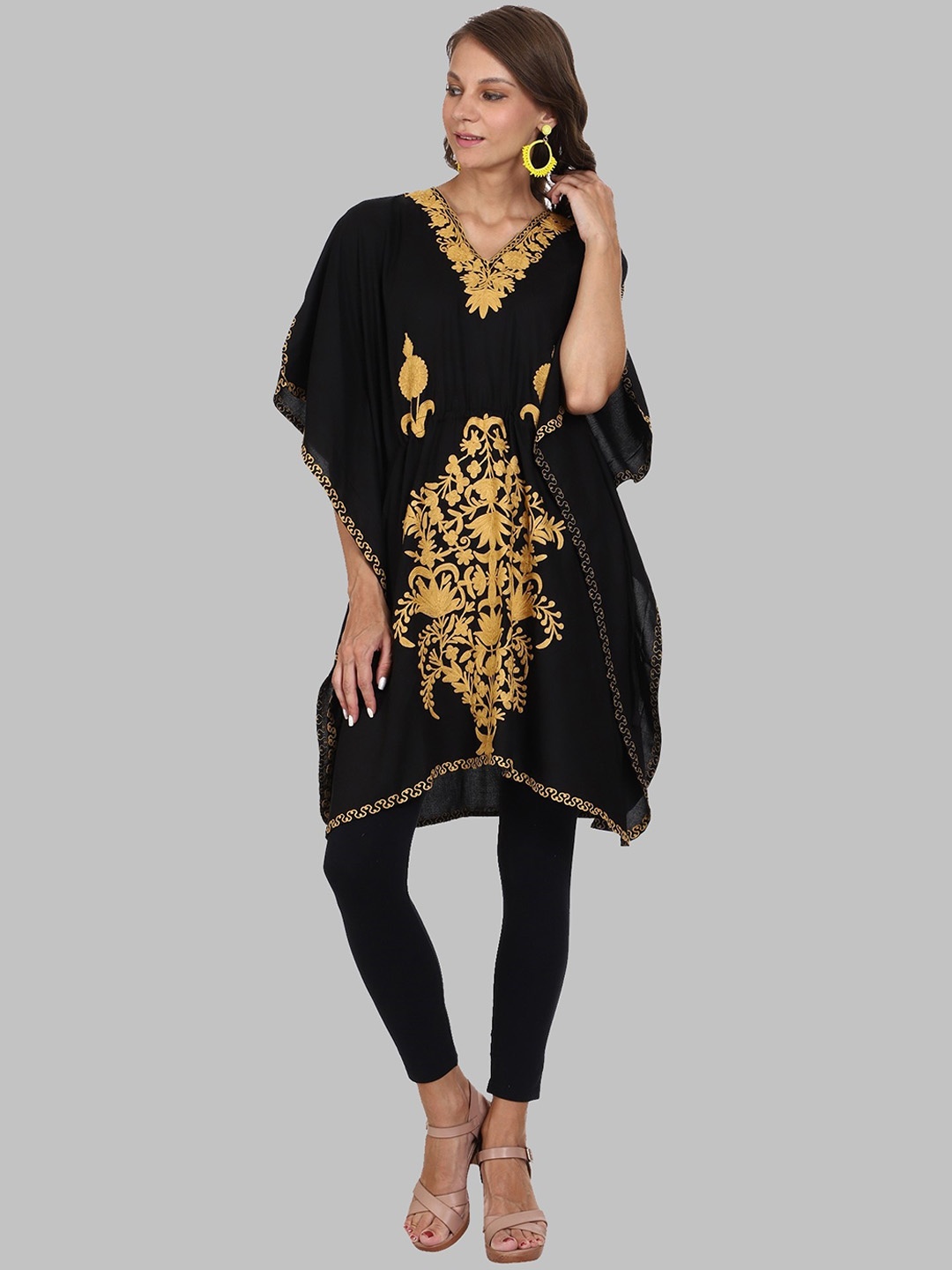 

CRAFTBAZAR Ethnic Motifs Embroidered Kaftan Kurti, Black