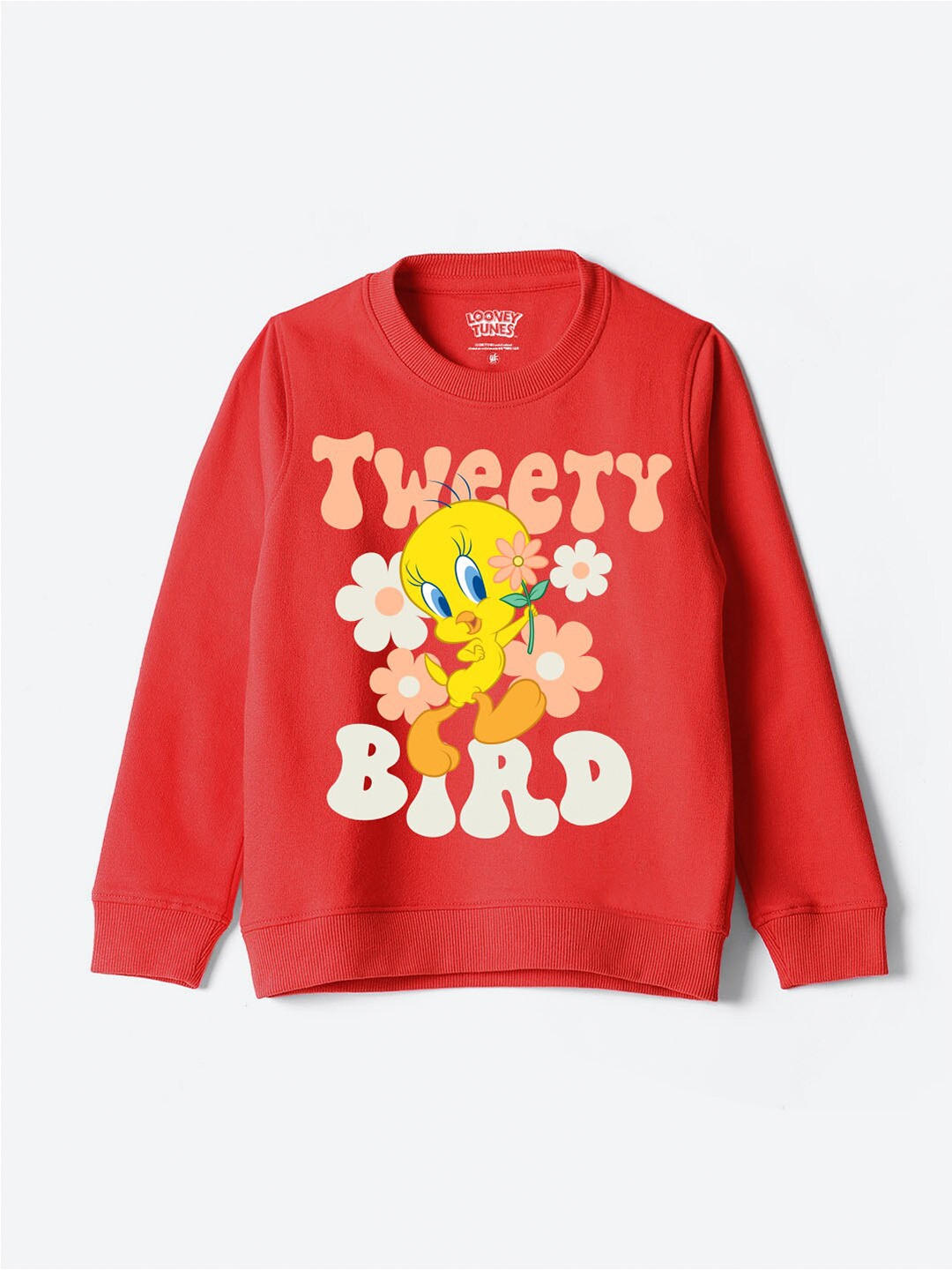 

YK Warner Bros Girls Tweety Printed Cotton Sweatshirt, Red