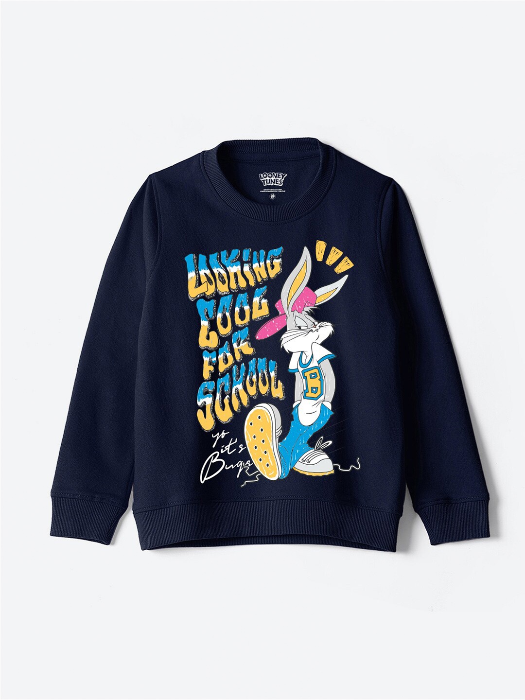 

YK Warner Bros Kids Humour and Comic Bugs Bunny Printed Pullover Sweatshirt, Navy blue