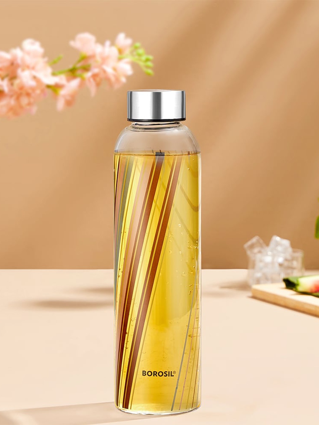 

BOROSIL Artisan Prism Transparent Printed Borosilicate Glass Water Bottle 550 ml