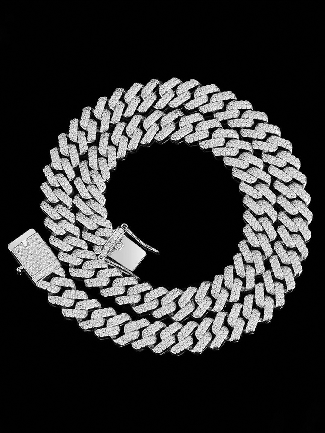 

Designs & You Men Stainless Steel Silver-Plated AD Studded Necklace