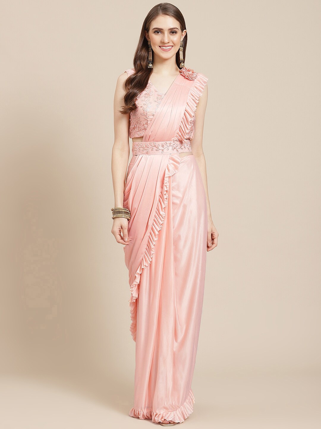 

Mitera Peach-Coloured Embroidered Ready to Wear Saree