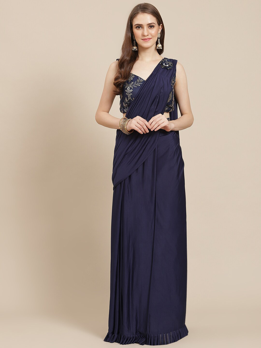 

Mitera Blue Embroidered Ready to Wear Saree