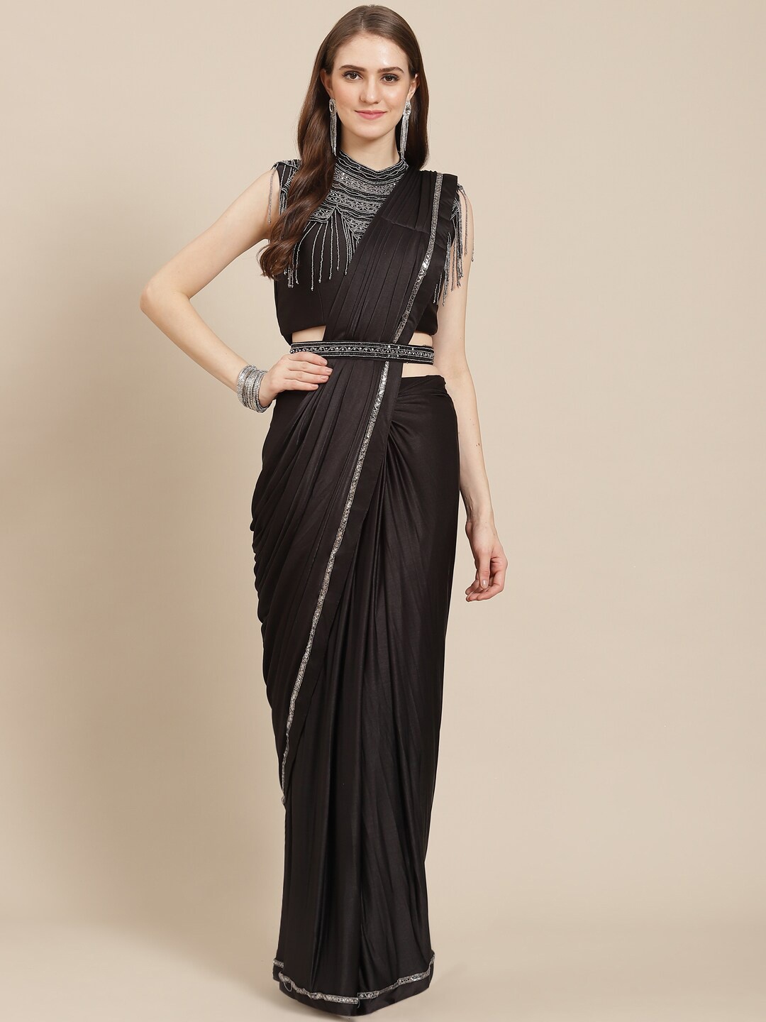 

Mitera Black Mirror Work Ready to Wear Saree