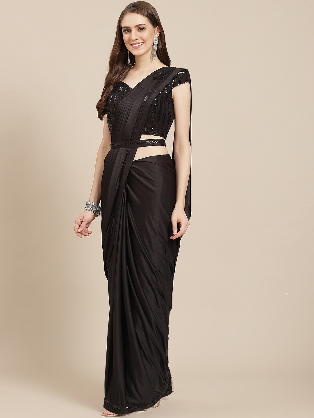 

Mitera Embroidered Ready to Wear Saree, Black