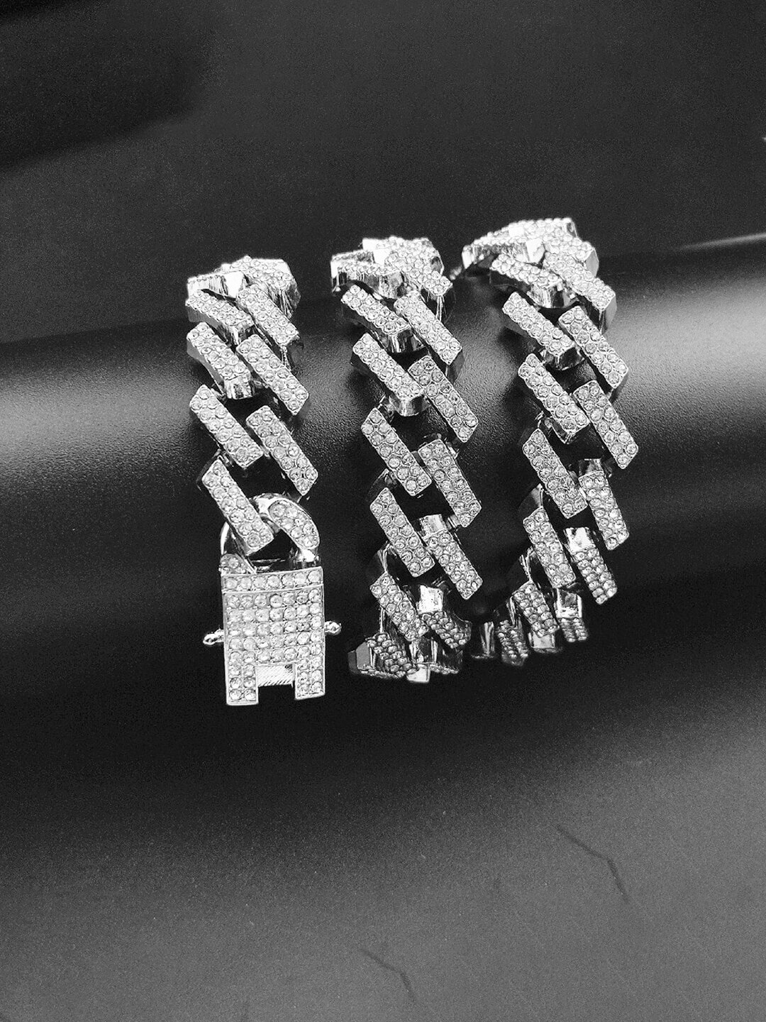 

Jewels Galaxy Silver-Plated Stainless Steel American Diamond Link Bracelet
