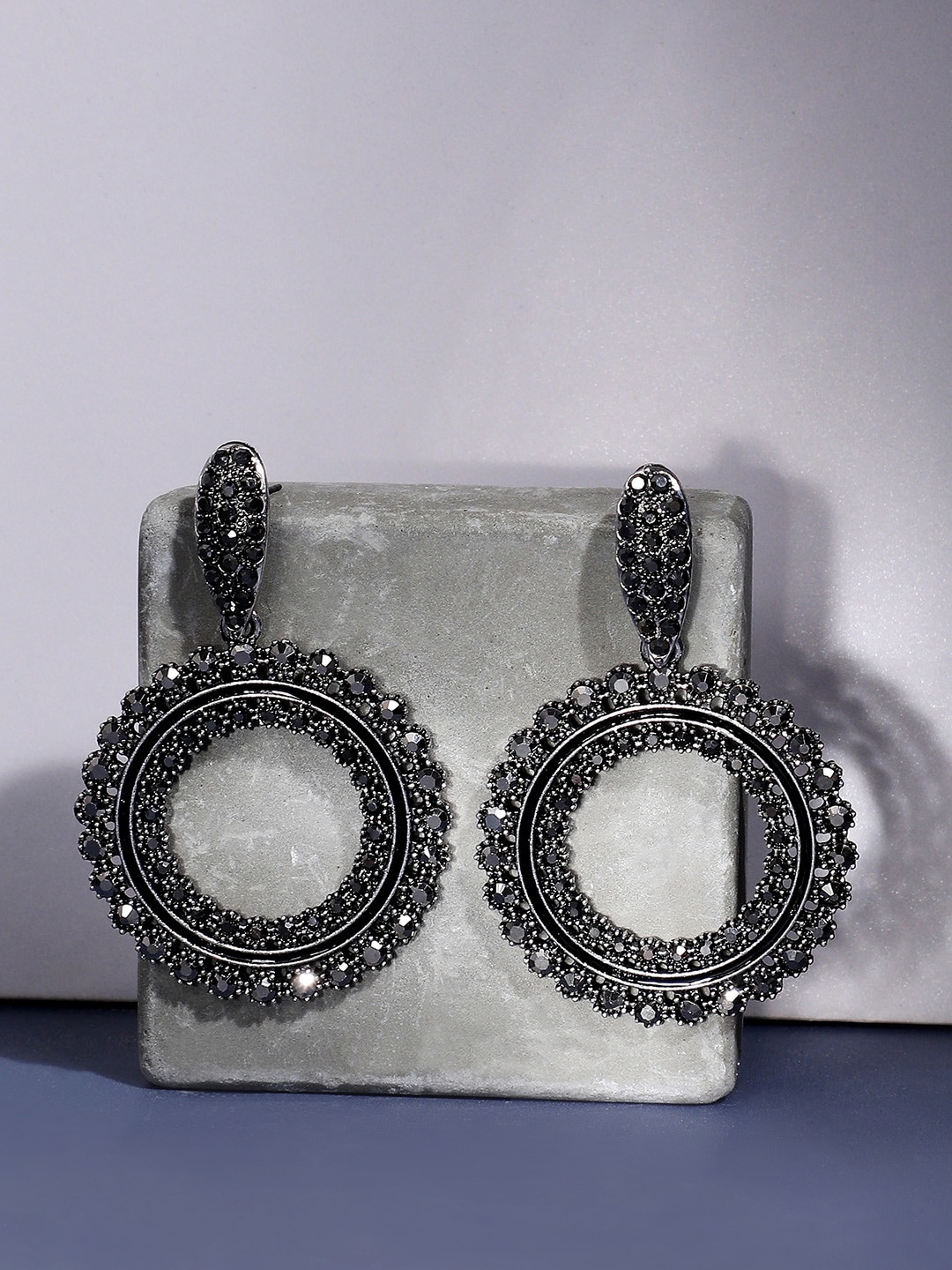 

SOHI Silver-Plated Circular Drop Earrings