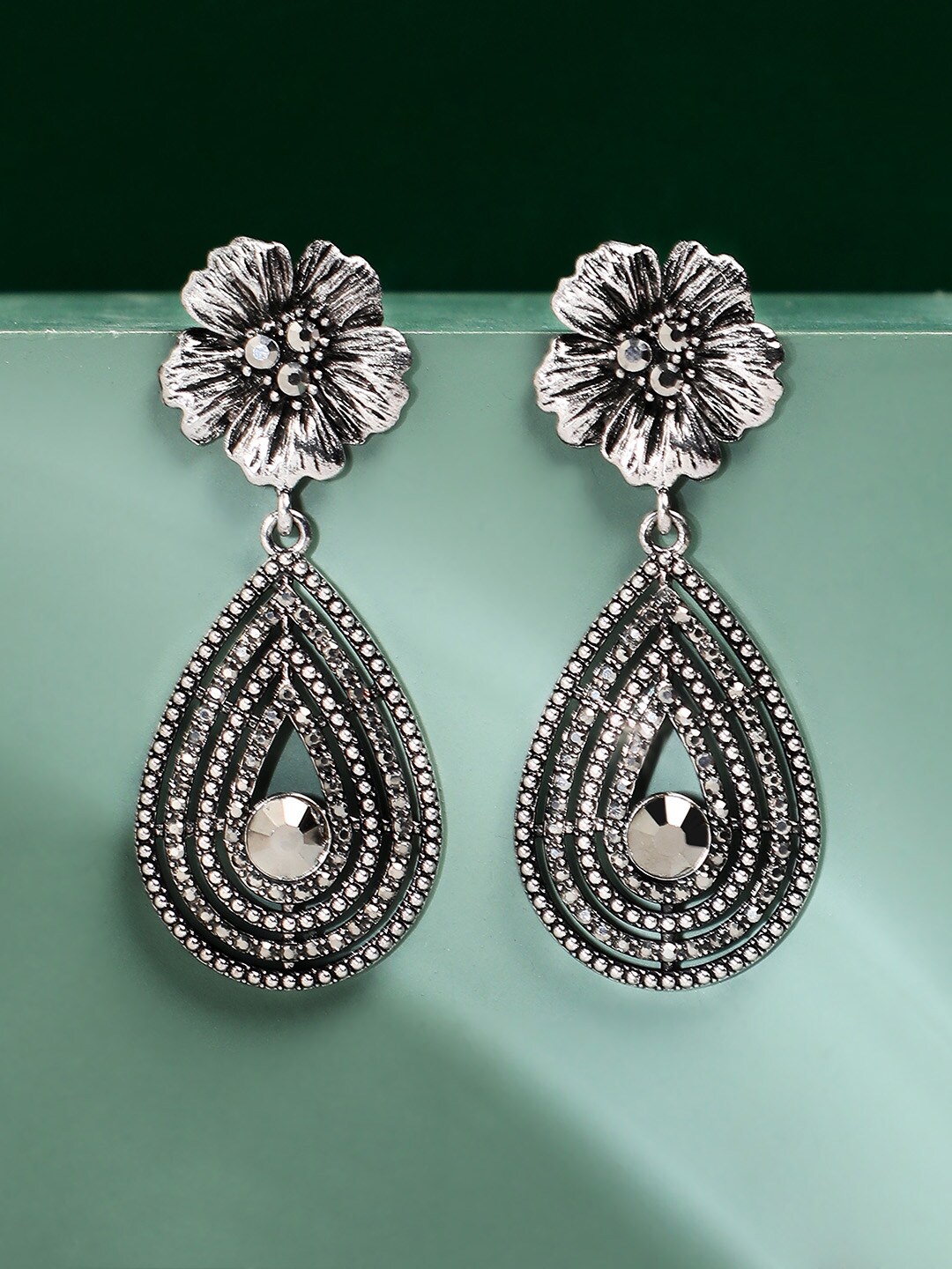 

SOHI Silver-Toned Contemporary Drop Earrings