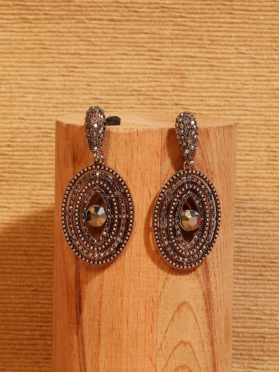 

SOHI Gold-Plated Contemporary Drop Earrings, Black