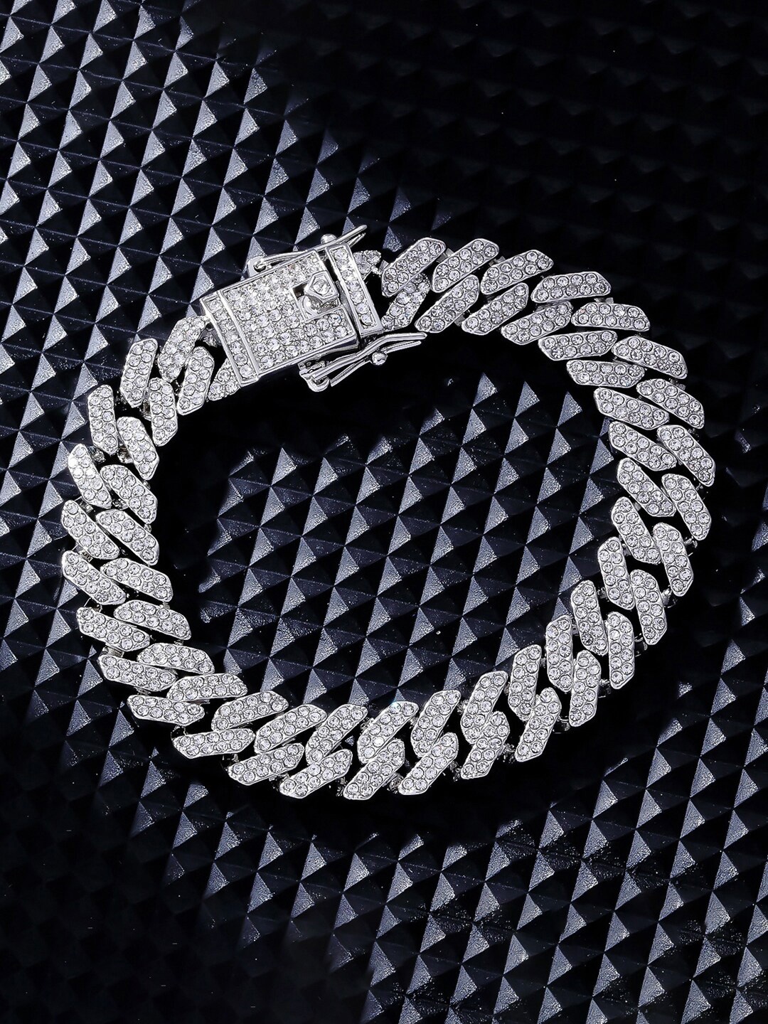 

Jewels Galaxy Men Silver-Plated Stainless Steel American Diamond Link Bracelet