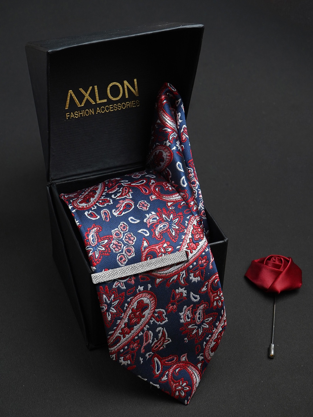 

AXLON Men Woven Design Accessory Gift Set, Red