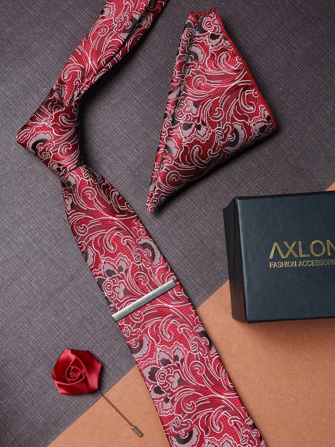 

AXLON Men Printed Accessory Gift Set, Red