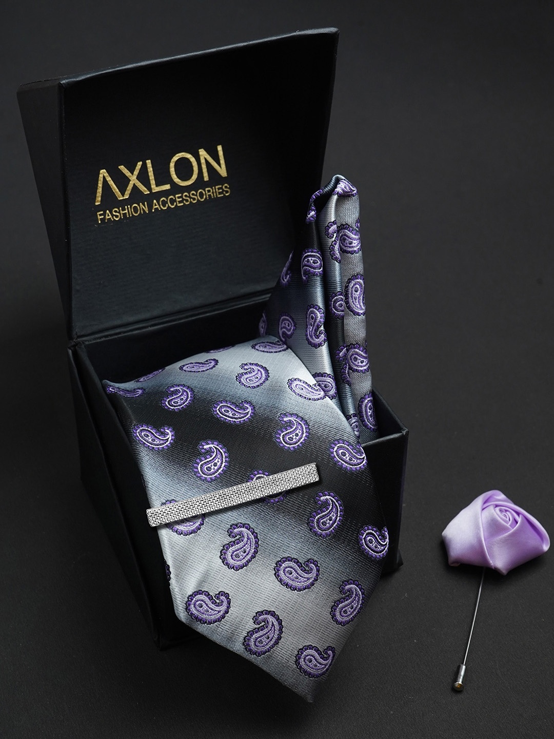 

AXLON Men Woven Design Tie Set Accessory Gift Set, Grey