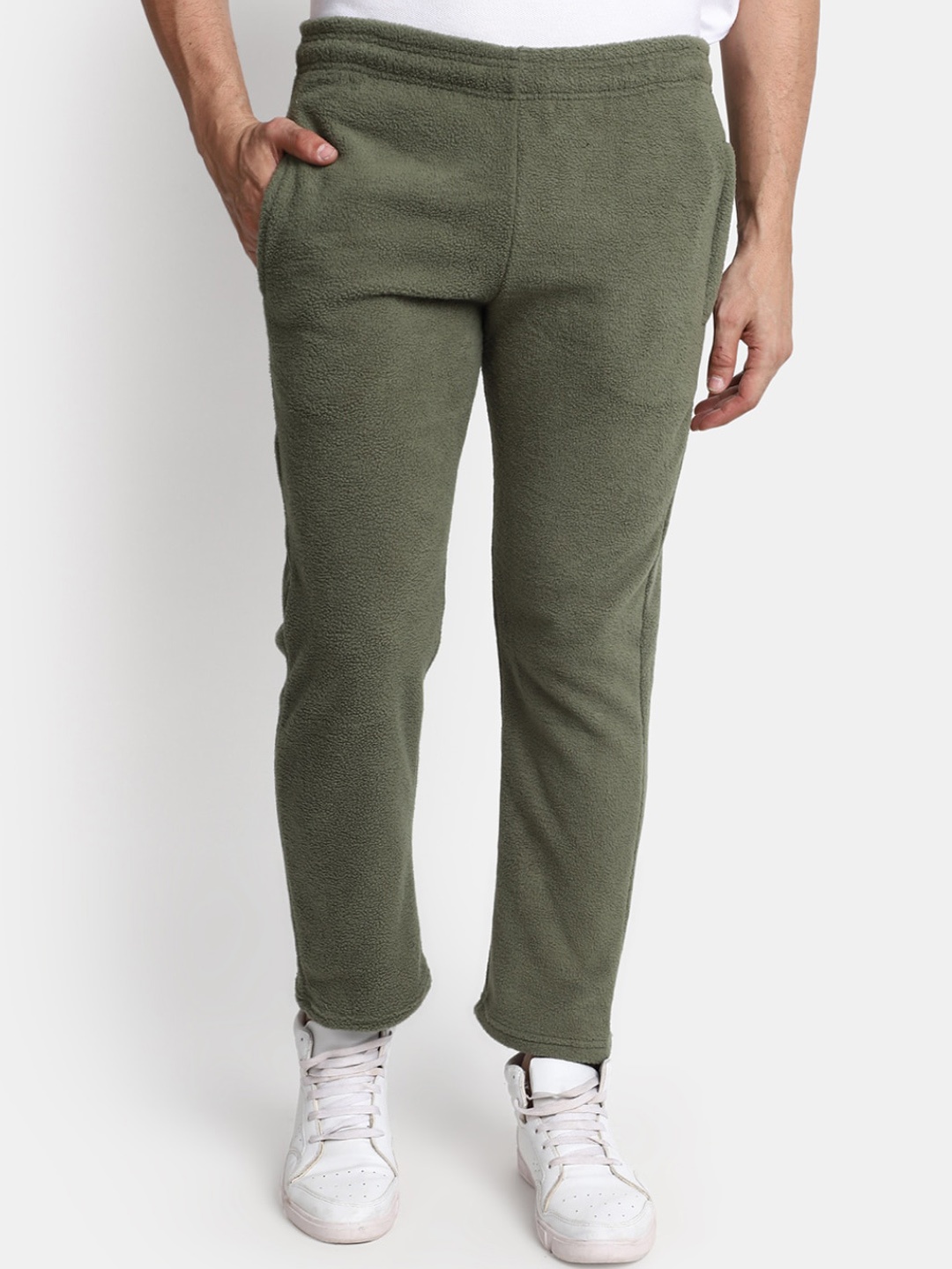 

V-Mart Men Self Design Regular Fit Mid-Rise Cotton Track Pant, Green