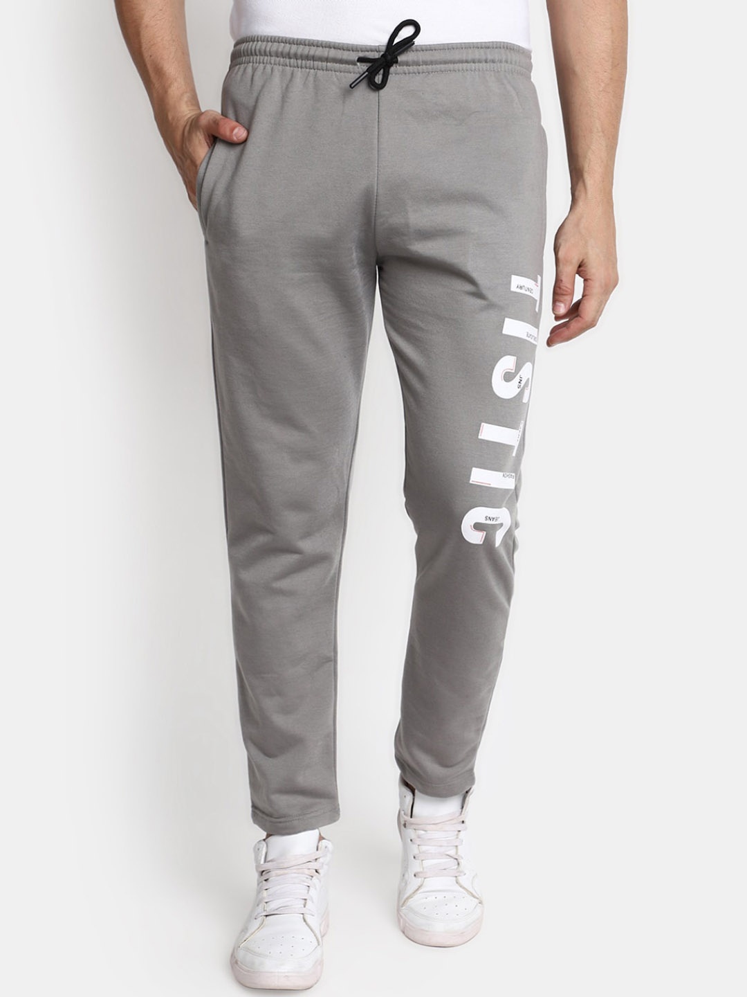 

V-Mart Men Typography Printed Regular Fit Cotton Track Pants, Grey