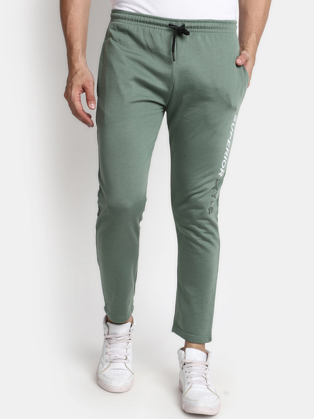 

V-Mart Men Regular Fit Cotton Track Pants, Green