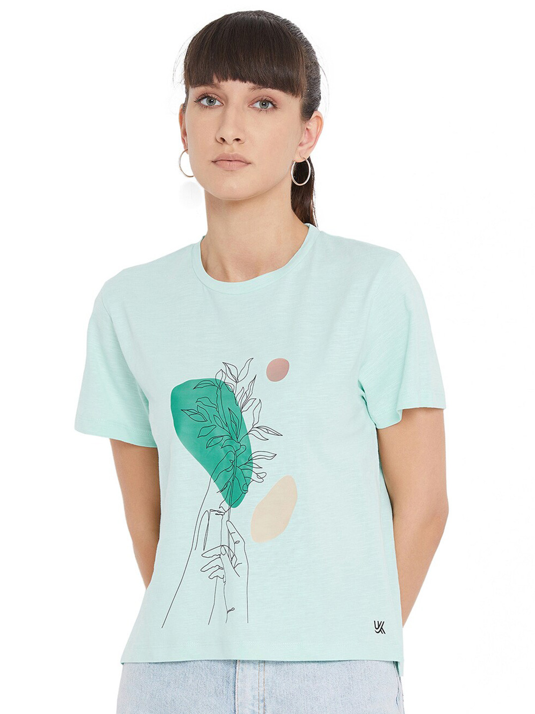 

URKNIT Graphic Printed Pure Cotton T-Shirt, Green
