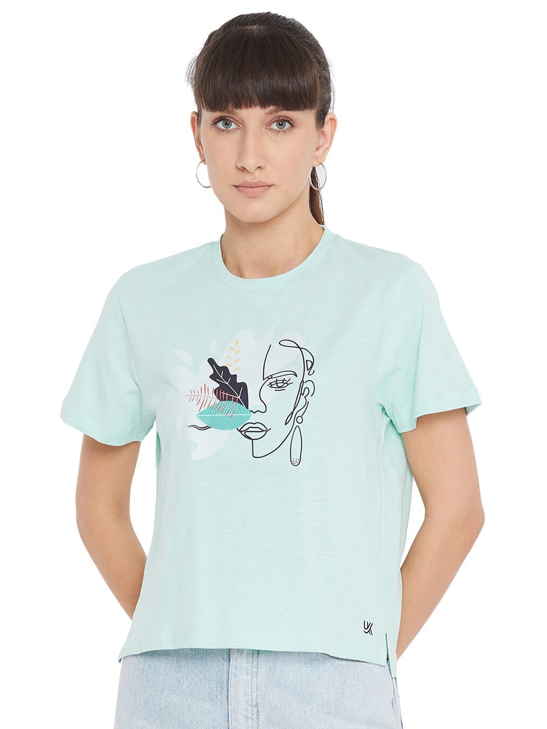 

URKNIT Graphic Printed Cotton T Shirt, Sea green