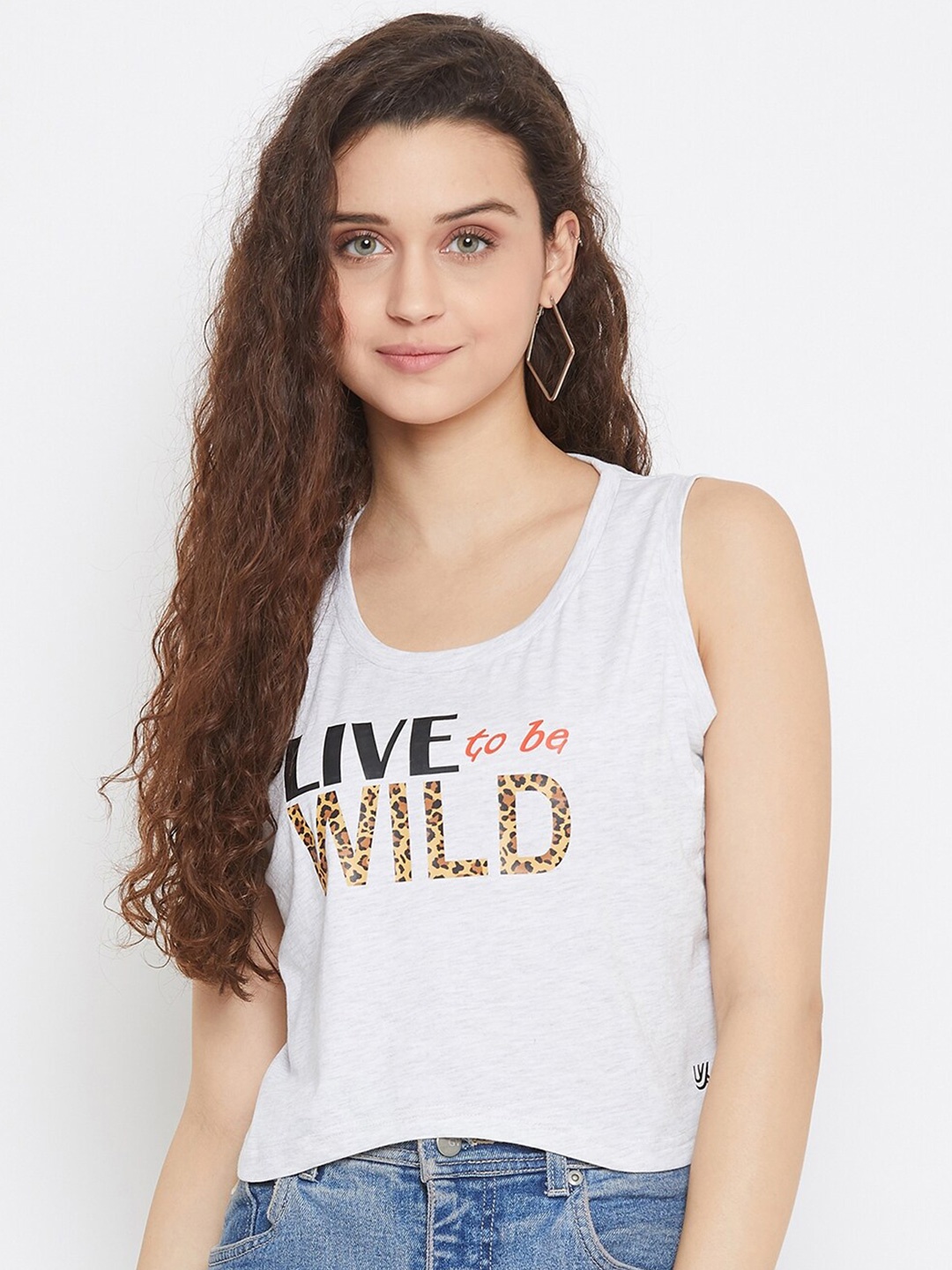 

URKNIT Typography Printed Cotton Tank Top, Grey melange