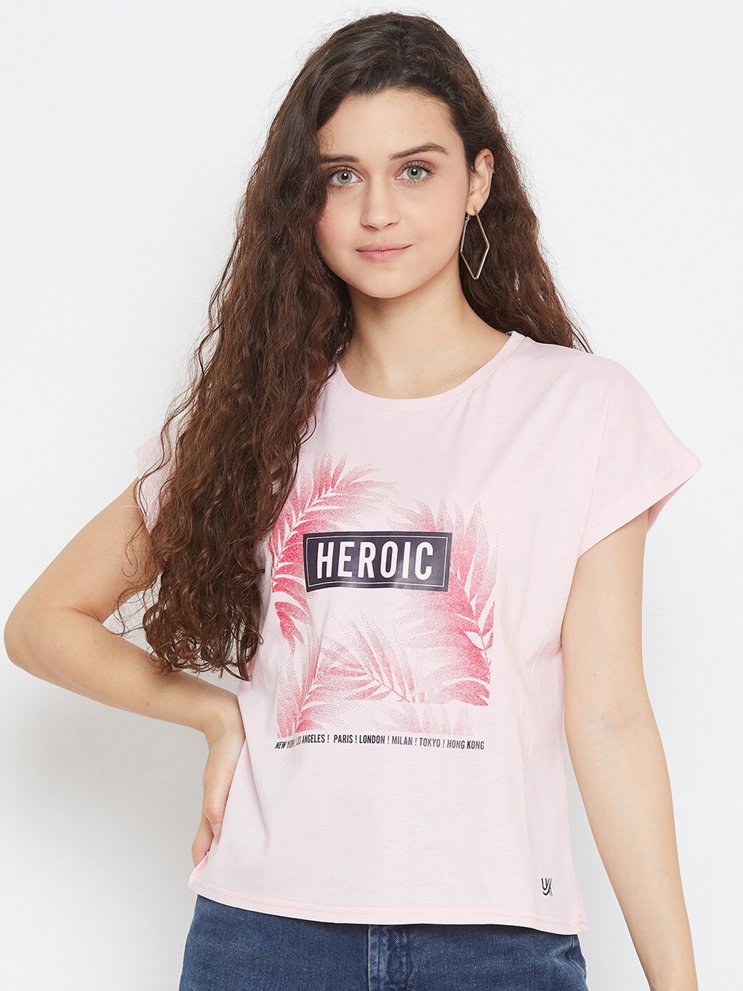 

URKNIT Typography Printed Pure Cotton T-Shirt, Pink