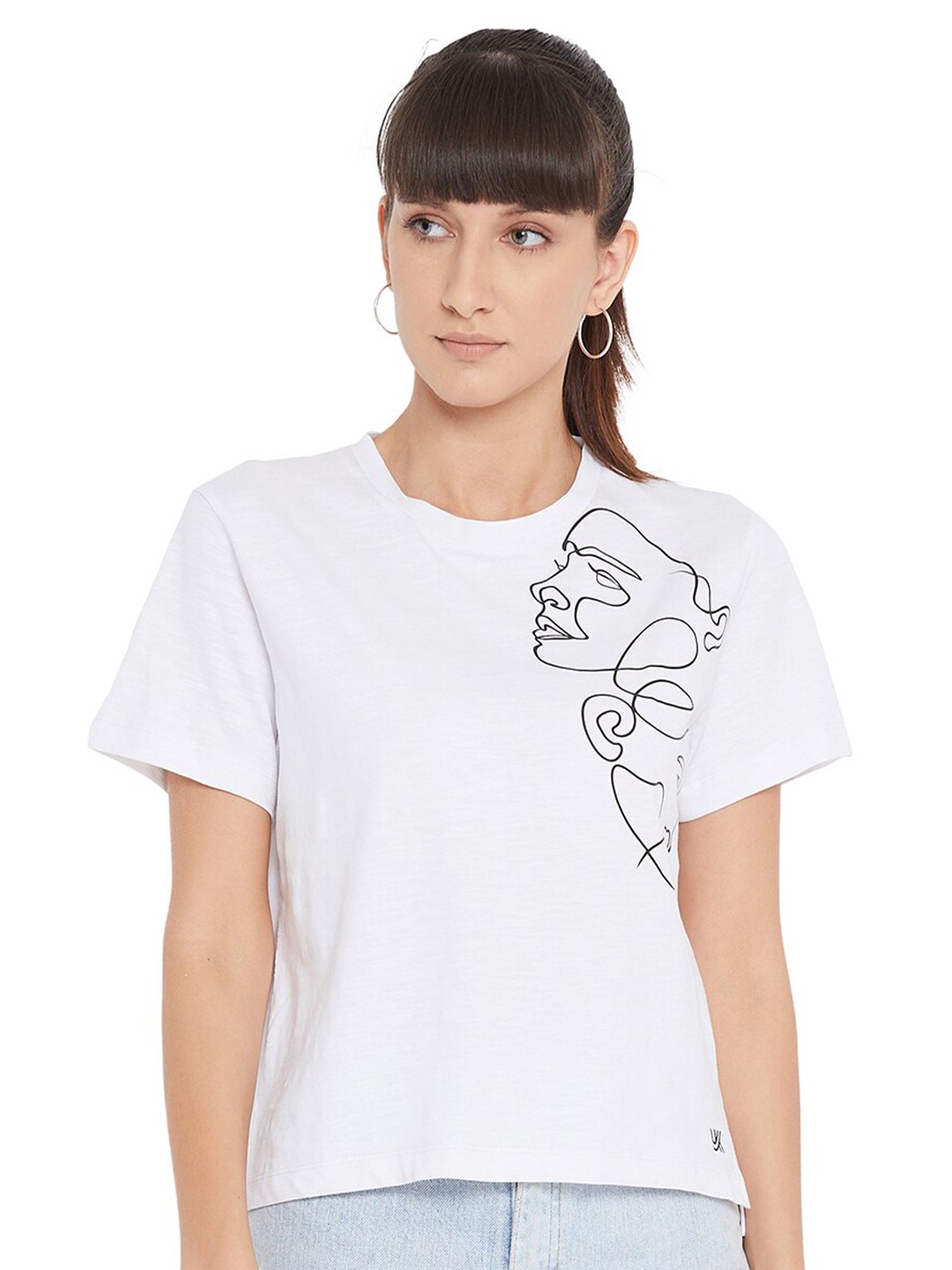 

URKNIT Graphic Printed Pure Cotton Top, White