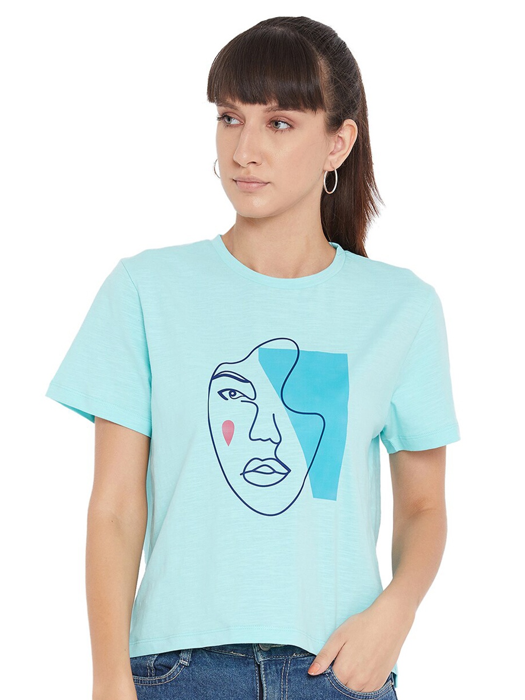 

URKNIT Abstract Printed Pure Cotton T-Shirt, Blue