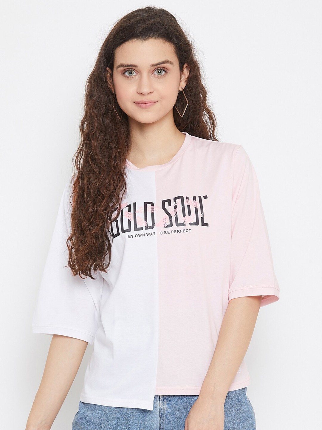 

URKNIT Colourblocked Cotton Regular Top, Pink