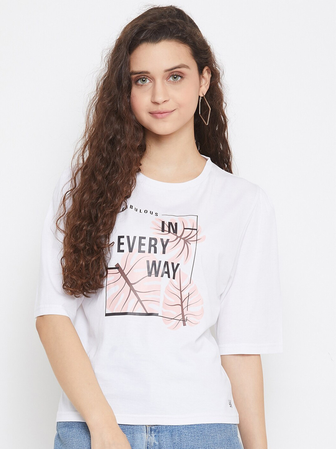 

URKNIT Graphic Printed Pure Cotton Top, White