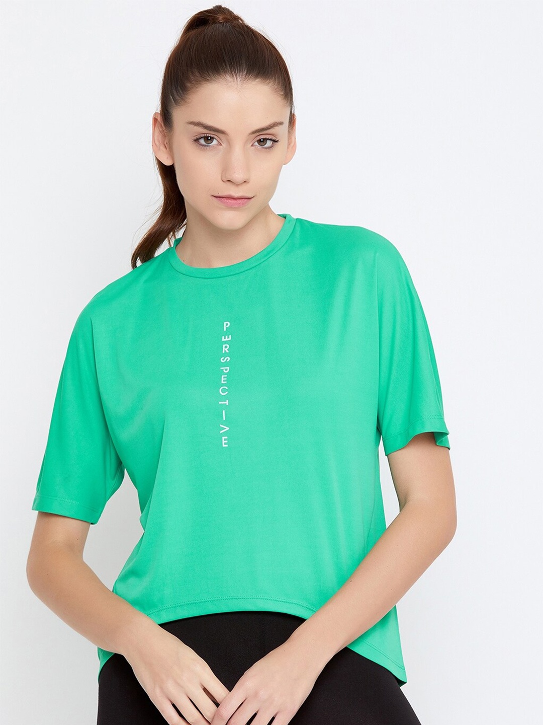 

URKNIT Typography Printed Extended Sleeves Pure Cotton Sports T-Shirt, Green