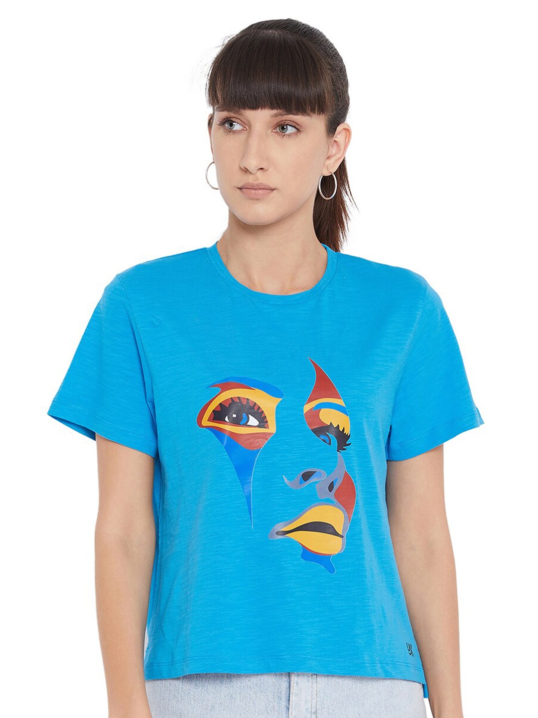 

URKNIT Graphic Printed Pure Cotton T-Shirt, Blue