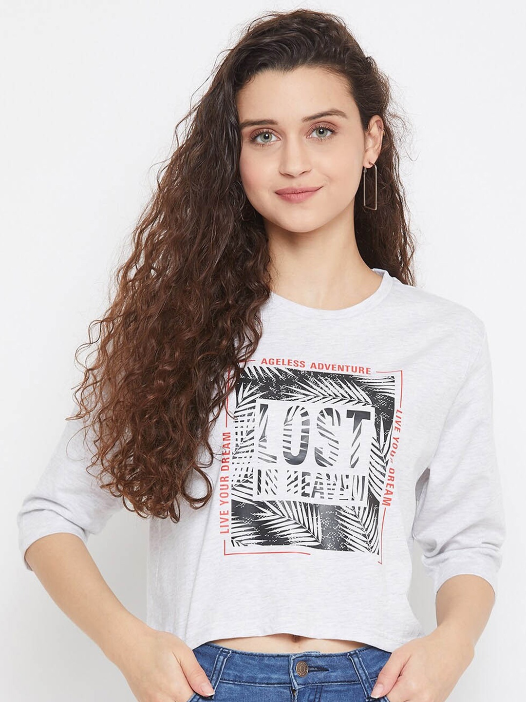 

URKNIT Graphic Printed Boxy Cotton T Shirt, Grey melange