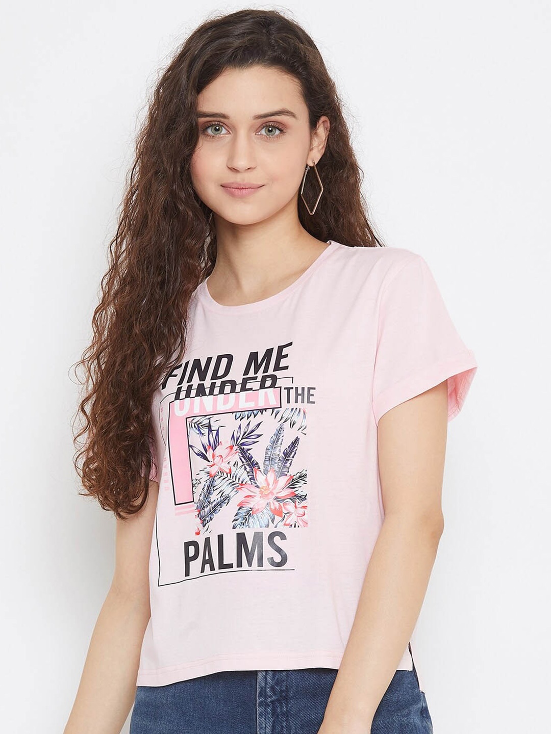 

URKNIT Graphic Printed Pure Cotton Top, Pink