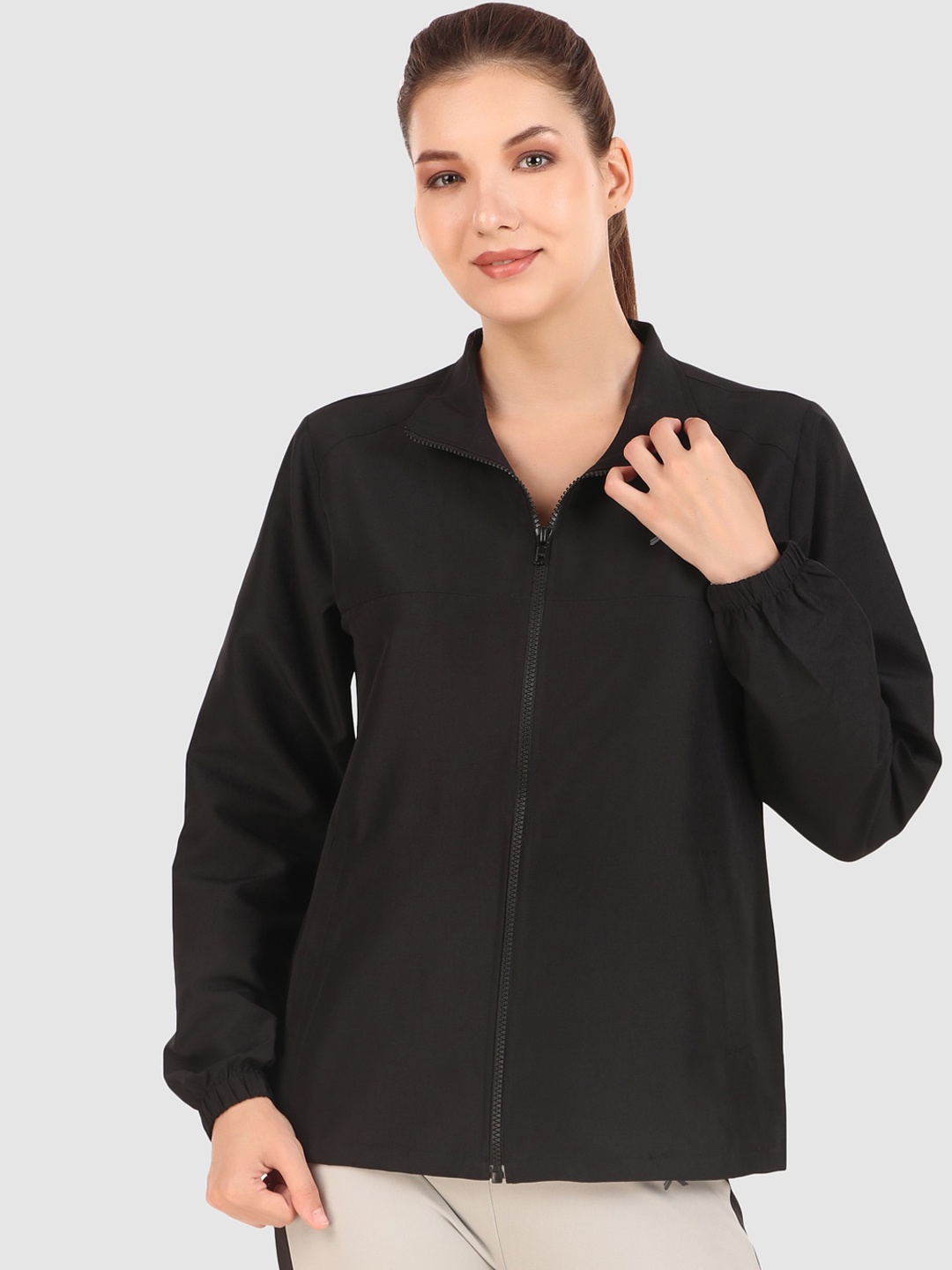 

HRX by Hrithik Roshan Black Mock Collar Sporty Jacket With Zip Detail