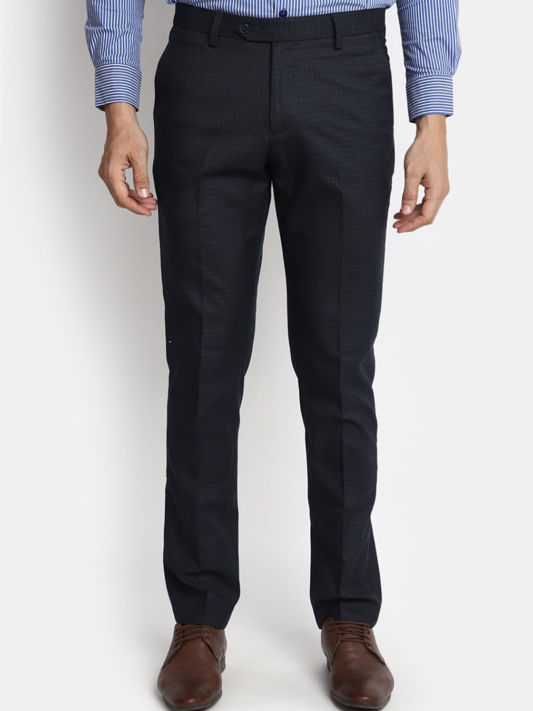 

J White by Vmart Men Slim Fit Mid Rise Cotton Formal Trousers, Blue