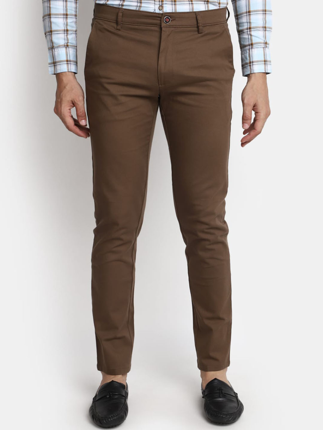 

V-Mart Men Slim Fit Mid Rise Cotton Trousers, Brown